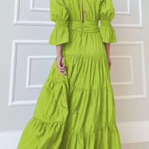 Party Regular Fit Lantern Sleeve Dress With No, Dresses, color:Green|size:XL, JustFashionNow