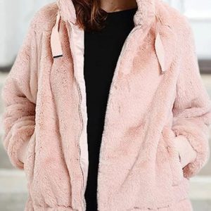 Hoodie Long Sleeve Plain Fleece Micro-Elasticity Loose Pilot Teddy Jacket For Women, Coats, color:Pink|size:XL, Noracora