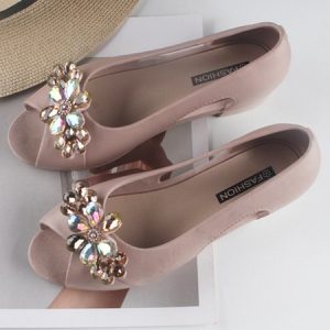 Rhinestone Cutout Waterproof Peep-Toe Sandals, Flats/Loafers, color:Pink|size:40, Noracora