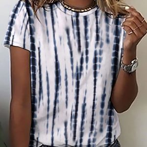 Women's Tie-Dye Pattern Casual Crew Neck T-Shirt, color:Blue|size:3XL, Lilicloth.com