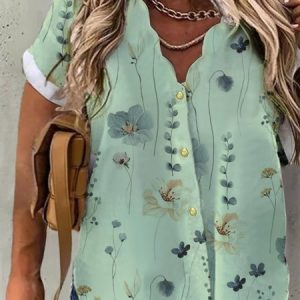 Plus Size Printing Casual Loose Floral Blouse, TOPS, color:Green|size:4X, catalog Noracora shop