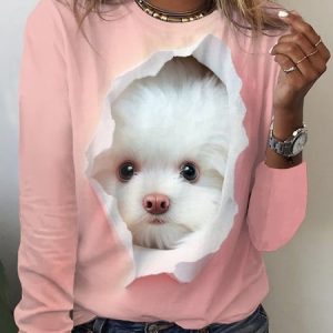 Dog Crew Neck Casual Loose T-Shirt, T-Shirts, color:Pink|size:XXL, JustFashionNow