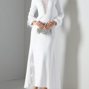 Party Tight Crew Neck Plain Vintage Dress, Others, color:White|size:XXL, Stylewe