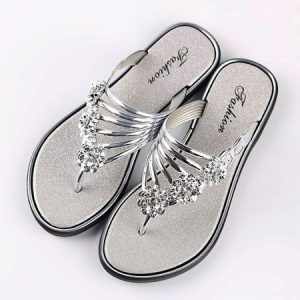 JFN Women's Diamond Flat Thong Sandals, Sandals & Slippers, color:Silver|size:US 8, JustFashionNow