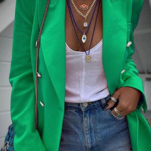 Urban Lapel Collar Blazer With No, Blazers, color:Green|size:XL, JustFashionNow