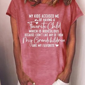 Women's Funny My Kids Accused Me Of Having A Favorite Child Graphic Printing Cotton-Blend Casual Crew Neck T-Shirt, color:Red|size:3XL, Lilicloth.com