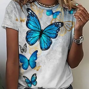 Women's Casual Butterfly T-Shirt, color:Blue|size:3XL, Lilicloth.com