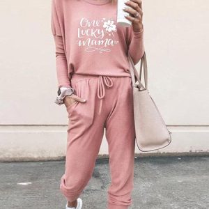 Casual Plain Crew Neck Regular Fit Two-Piece Set, Suit Set, color:Color8|size:3XL, JustFashionNow