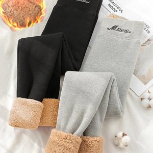 Casual Text Letters Fluff/Granular Fleece Fabric Leggings, Leggings, color:Black|size:XXL, Noracora