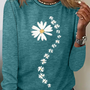 Women's Simple Cotton-Blend Daisy Regular Fit Shirt, color:Green|size:3XL, Lilicloth.com
