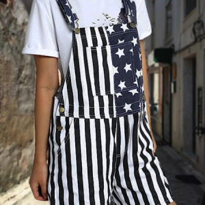 Metal Regular Fit Casual Denim Bib Pants, Jumpsuits＆Rompers, color:Black|size:3XL, JustFashionNow