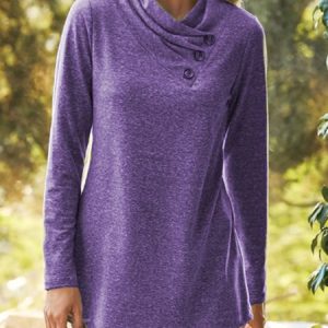 JFN Women Asymmetrical Half Turtleneck Solid Green Tunic Top, Shirts & Blouses, color:Purple|size:XXL, JustFashionNow