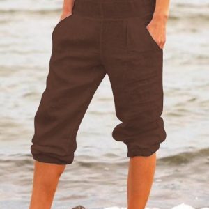 Plus Size Solid Casual Pockets Pants, Pants, color:Brown|size:5XL, JustFashionNow