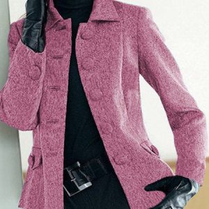 Solid Buttoned Pockets Jacket Shawl Collar Coat, Coats, color:Fuchsia|size:XXL, JustFashionNow