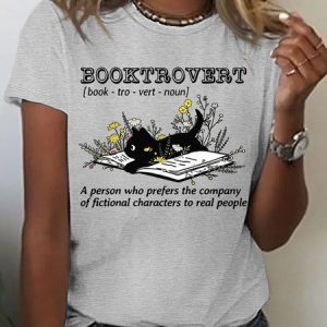 Women's Booktrovert Noun Definition Casual T-Shirt, color:Gray|size:3XL, Lilicloth.com