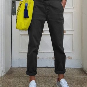 Cotton-Blend Pockets Casual Pants, Pants, color:Black|size:5XL, JustFashionNow
