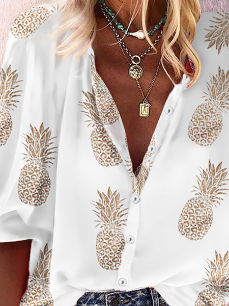White V Neck Casual Long Sleeve Blouse, Blouses & Shirts, Roselinlin - Online Catalog