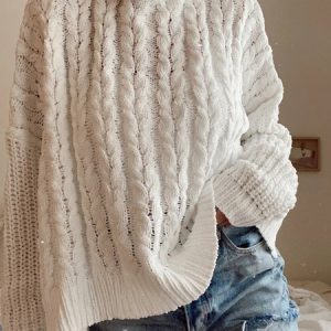 Casual Long Sleeve Sweater, Sweaters, color:As Picture|size:3XL, Noracora