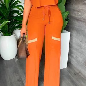 Color Block Regular Fit Urban Pants, Pants, color:Orange|size:XXL, Stylewe