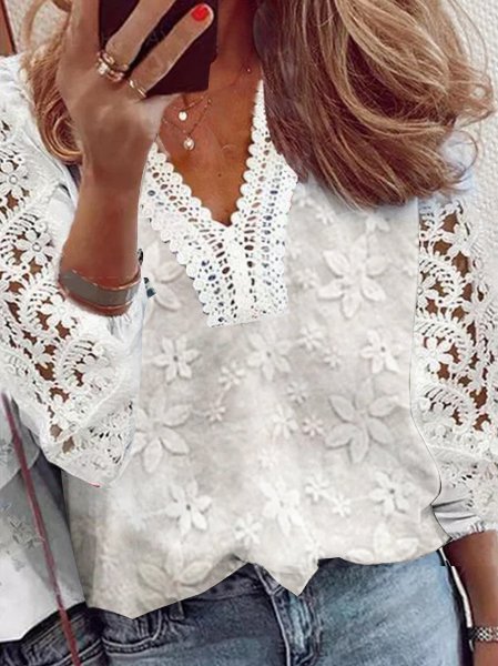 Linen Cotton And Linen Lace Shirt, Shirts & Blouses, color:White|size:XXL, JustFashionNow