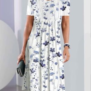 Loose Cotton Casual Floral Dress, Elegant Dresses, color:White|size:XXL, JustFashionNow
