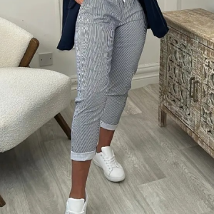 Striped Regular Fit Casual Pants, Pants, color:Black|size:XXL, JustFashionNow