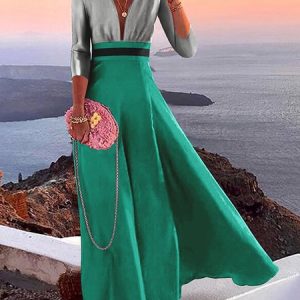 V Neck Party Regular Fit Abstract Wedding Dress, Party Dresses, color:darkgreen|size:XXL, JustFashionNow