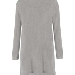 Casual Fluffy Zipper Long Sleeve Solid Knitted H-line Sweater, Sweaters, color:Gray|size:3XL, JustFashionNow