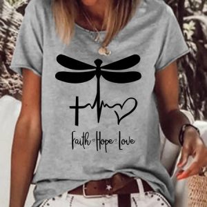 Dragonfly Faith Love Hope Women's T-shirt, color:Gray|size:3XL, Lilicloth.com