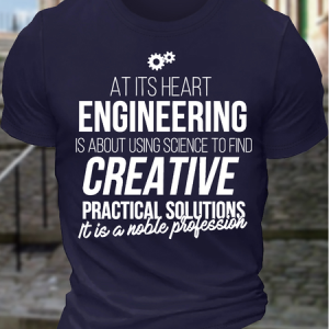 Men's Funny At Its Heart Engineering Is About Using Science To Find Creative Practical Solutions It Is A Noble Profession Graphic Printing Casual Cotton Crew Neck T-Shirt, color:Purplish blue|size:3XL, Lilicloth.com