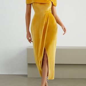 Tight Elegant Beaded Party Dress, Maxi Dresses, color:Yellow|size:XXL, Stylewe