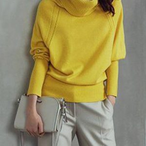 Loose Turtleneck Urban Plain Sweater, Sweaters, color:Yellow|size:XXL, Stylewe