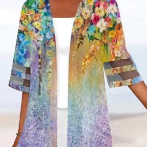 Casual Loose Floral Two-Piece Set, Suit Set, color:Purple|size:XXL, JustFashionNow