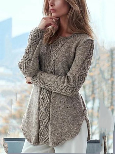 Gray Acrylic Casual Long Sleeve Plain Sweater, Sweaters, color:Gray|size:XXL, JustFashionNow