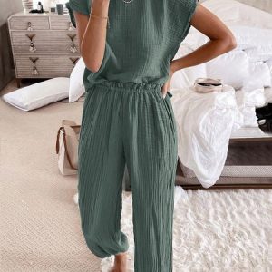 Plain Crew Neck Casual Loose Two-Piece Set, Suit Set, color:Gray|size:XXL, JustFashionNow