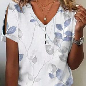 Plus Size Jersey Half Open Collar Cut-Outs Casual T-Shirt, T-Shirts, color:White|size:4X, JustFashionNow