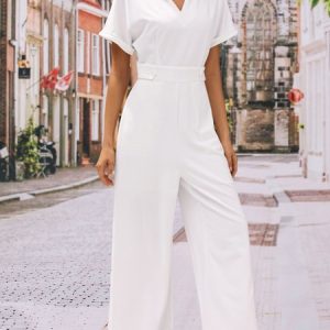 Notched Knitted Urban Jumpsuit, Jumpsuits＆Rompers, color:Green|size:XXL, JustFashionNow