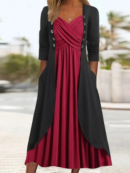 Plain Elegant Two-Piece Set, Suit Set, color:Red|size:XXL, JustFashionNow