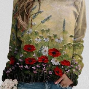 JFN Crew Neck Floral Casual Sweatshirt, Sweatshirts & Hoodies, color:Red|size:XXL, JustFashionNow