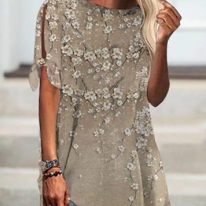 Floral Casual Loose Knitted Shirt, Shirts & Blouses, color:Khaki|size:XXL, JustFashionNow