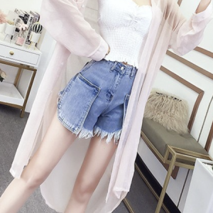 Plain Long Sleeve Buckle Casual Blouse, Shirts, color:Pink|size:3XL, Noracora