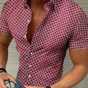 Men's Casual Plaid Button Up Shirts Urban Everyday Resort Clothing, Shirts ＆ Blouse, color:Red|size:3XL, JustFashionNow