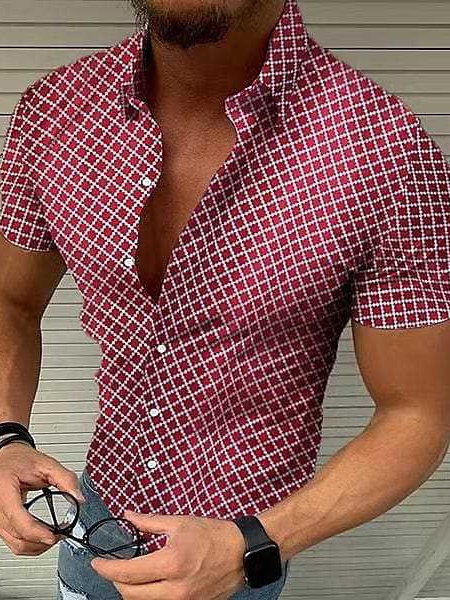 Men's Casual Plaid Button Up Shirts Urban Everyday Resort Clothing, Shirts & Blouse, color:Red|size:3XL, JustFashionNow