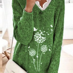 Casual Long Sleeve Sweater, Sweaters, color:Green|size:3XL, JustFashionNow