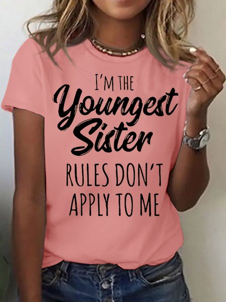 Women's youngest sister Funny Letters Casual Crew Neck T-Shirt, T-shirts, Lilicloth.com