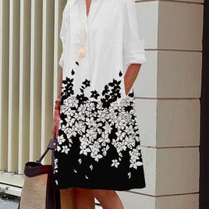 Daily Long sleeve Floral Regular Fit Urban Dress, Mini Dresses, color:White|size:XXL, Stylewe