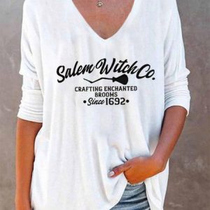 Halloween Letters Print V-Neck Pullover T-Shirt, T-Shirts, color:White|size:XXL, JustFashionNow