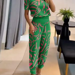 V neck Geometric Urban Regular Fit Two-Piece Set, Two-piece Set, color:Two-Piece|size:XXL, Stylewe