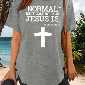 Normal Isn’t Coming Back Jesus Is Revelation 14 T-Shirt, color:Gray|size:3XL, Lilicloth.com