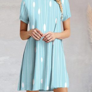 Casual Floral Crew Neck Regular Fit Dress, Dresses, color:Sky Blue|size:3XL, JustFashionNow